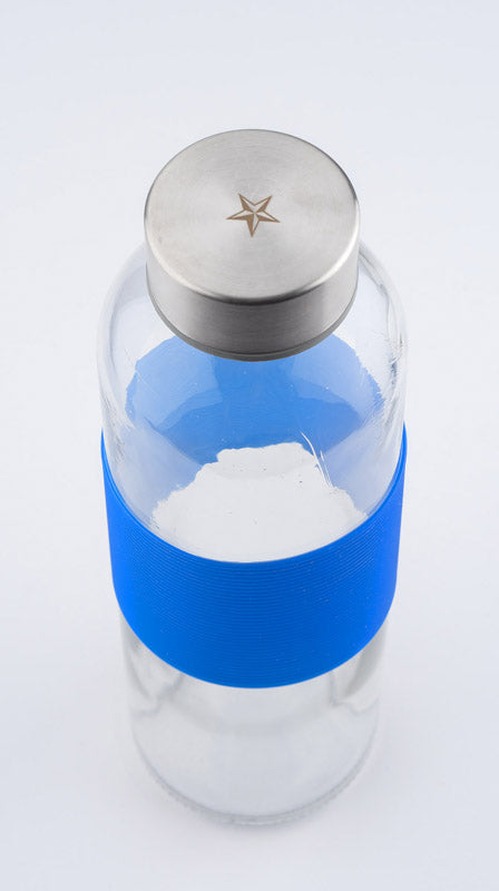 Stikla ūdens pudele GLASSI 510 ml ar zilu gumiju