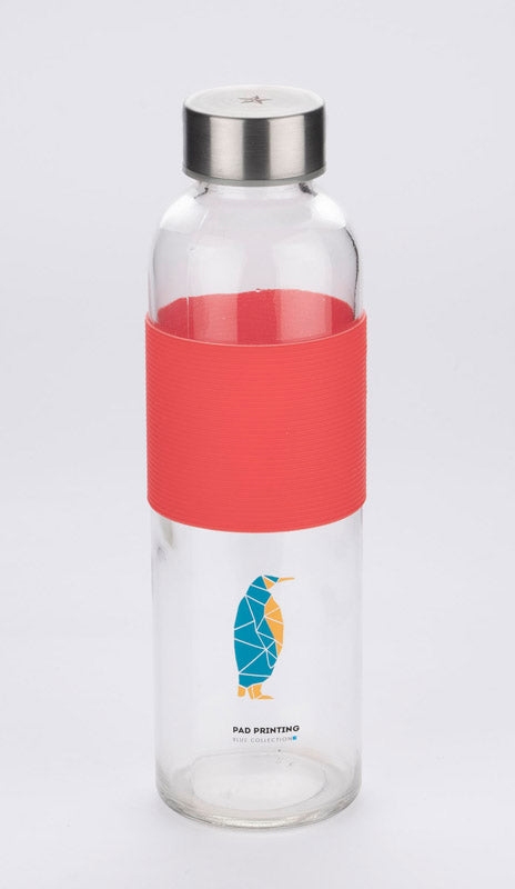 Stikla ūdens pudele GLASSI 510 ml ar sarkanu gumiju