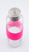 Stikla ūdens vpudele GLASSI 510 ml ar neona rozā gumiju