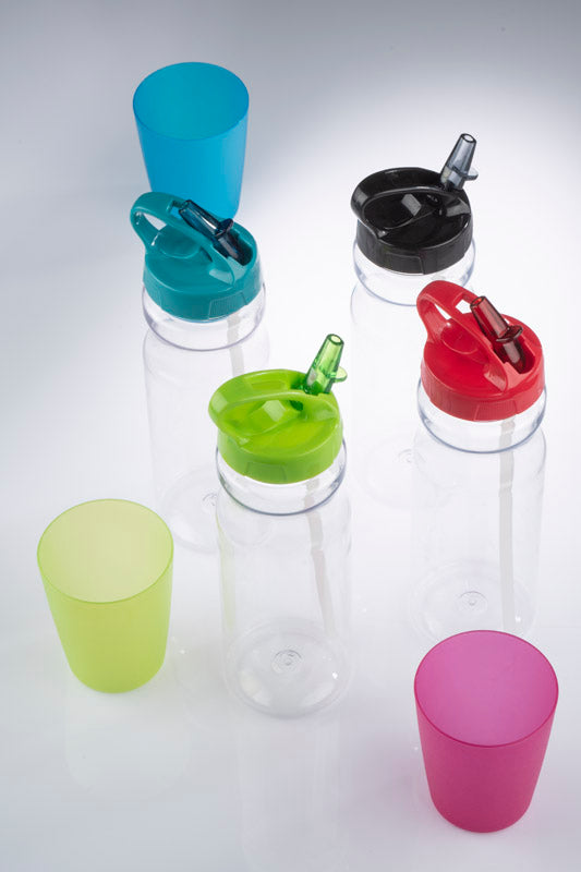 Ūdens pudele ar salmiņu un melnu vāciņu TRANCE 700 ml