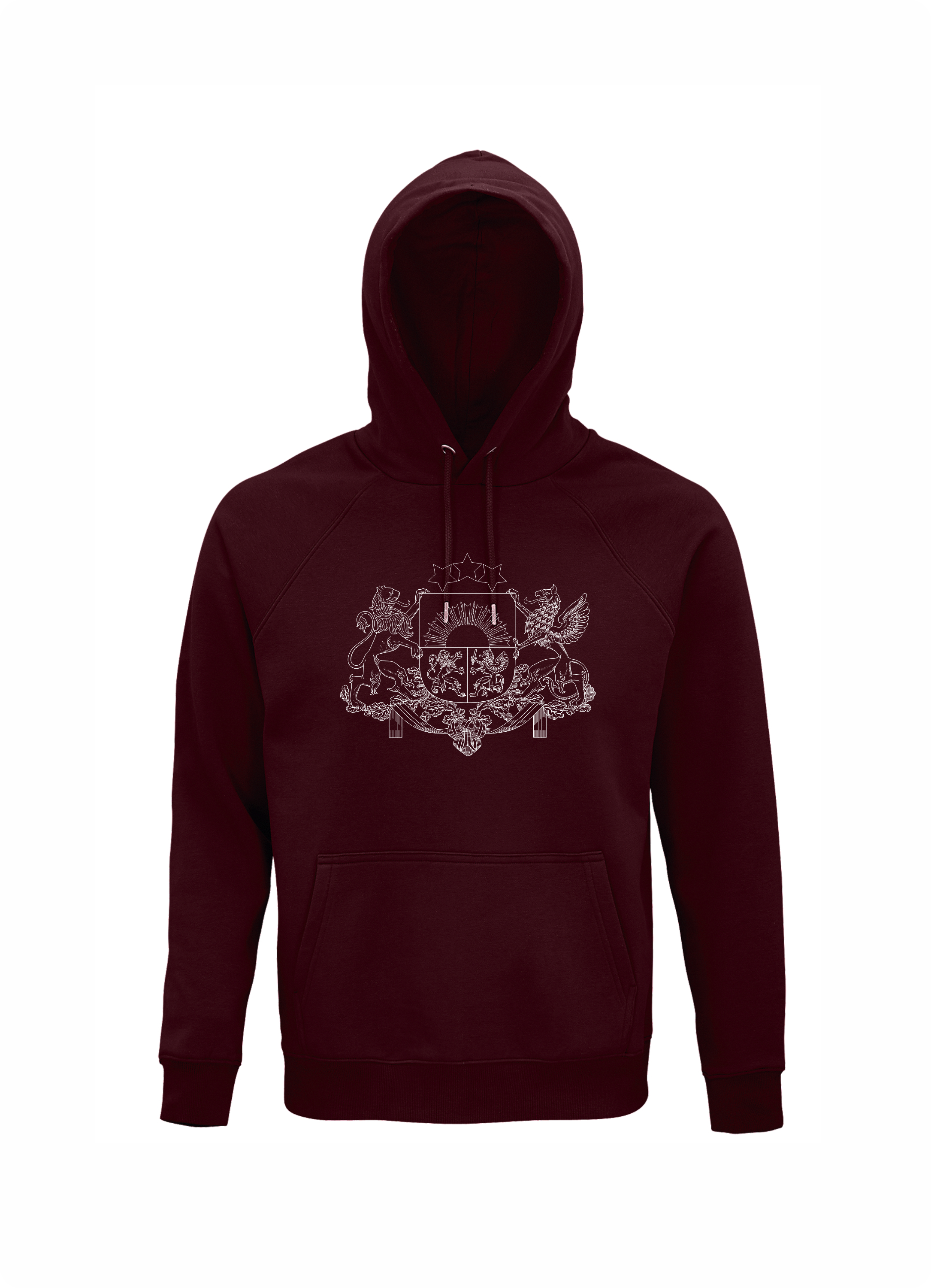 Hoodie ar Latvijas ģērboni  bordo