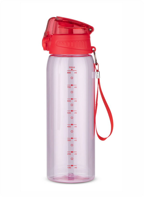 Ūdens pudele sarkana ar mērtrauku KOLTER 900 ml