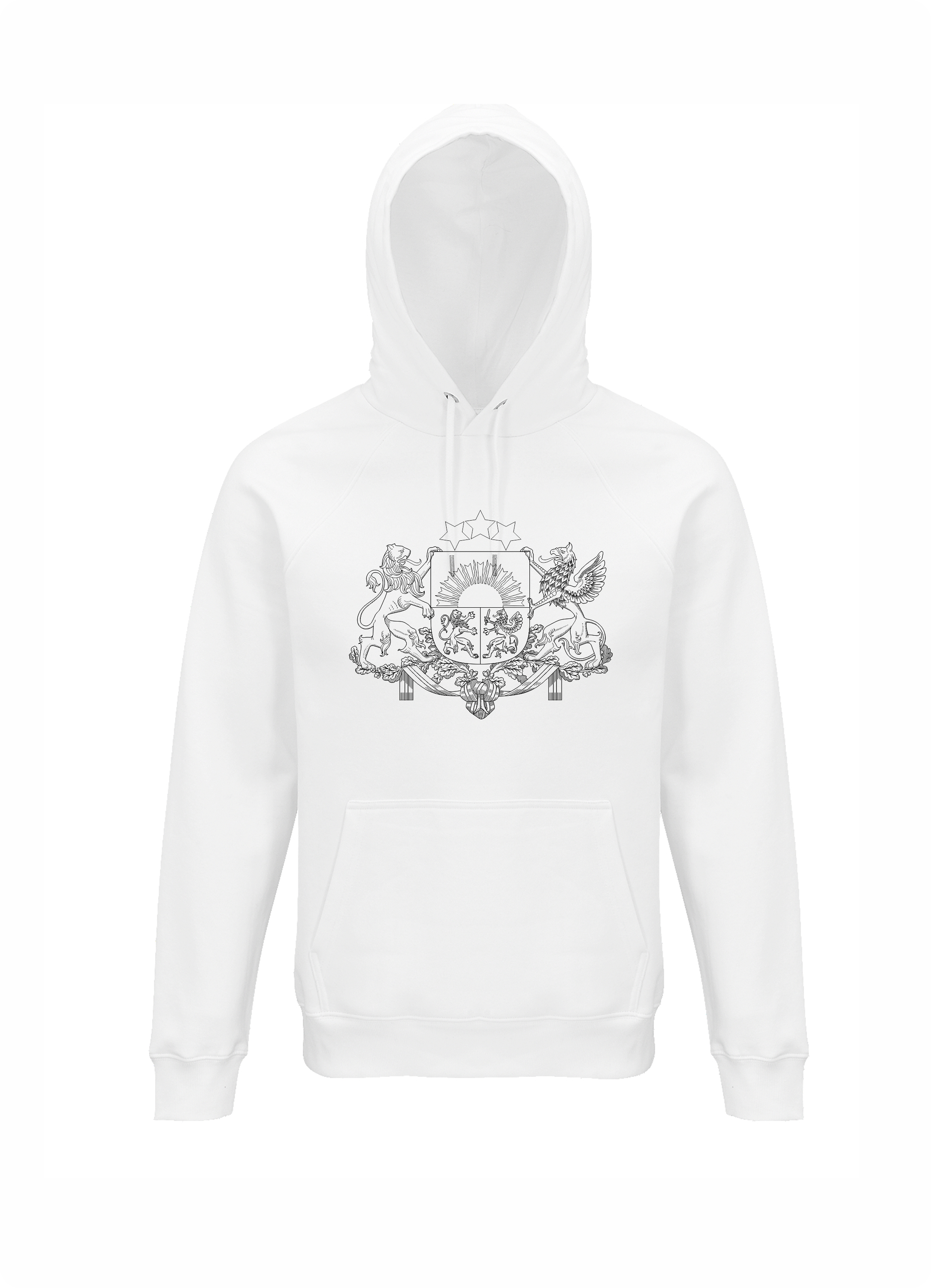 Hoodie ar Latvijas ģērboni balts