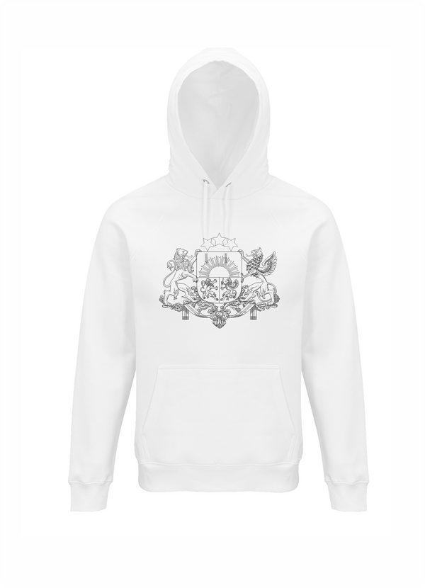 Hoodie ar Latvijas ģērboni balts