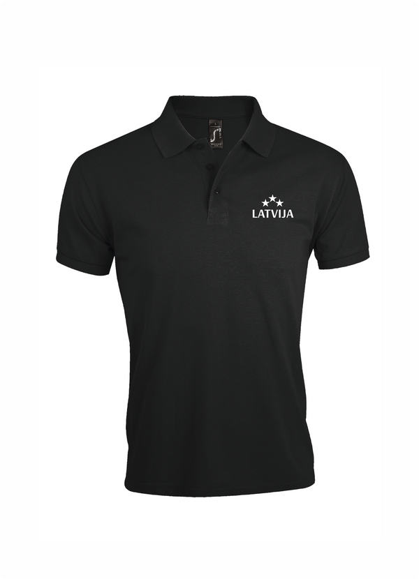 Polo krekls ar izšuvumu Latvija 3 zvaigznes melns