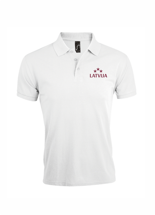 Polo krekls ar izšuvumu Latvija 3 zvaigznes balts