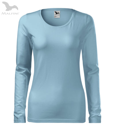 Sieviešu T-krekls ar garām piedurknēm Slim 139 sky blue