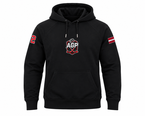 HK AGP hoodie ar izšuvumu melns dizains #1