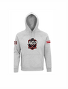 HK AGP pelēks hoodie ar lielo izšūto logo