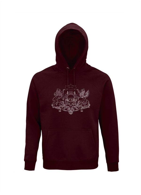 Hoodie ar Latvijas ģērboni  bordo