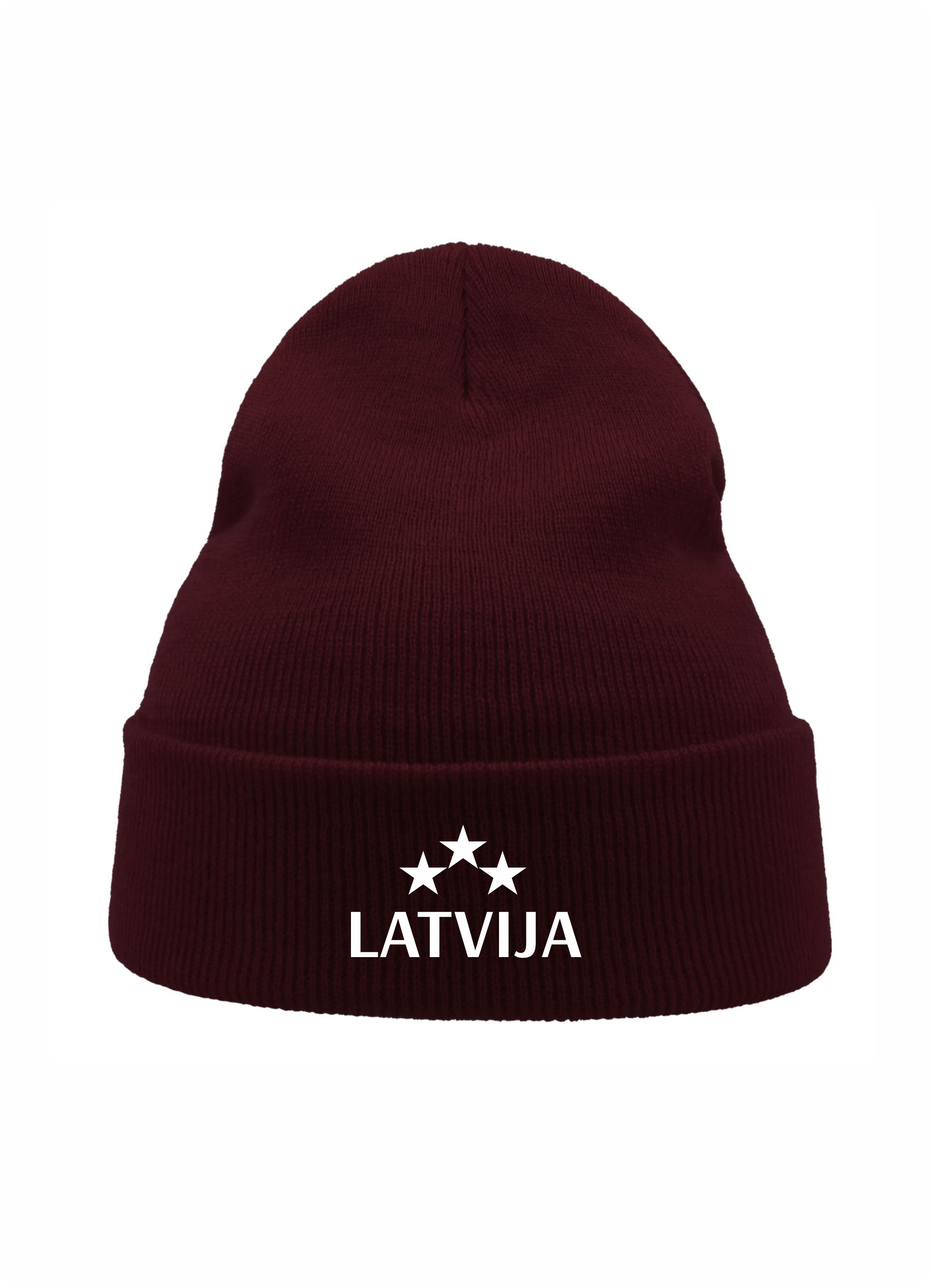 Ziemas cepure ar izšuvumu 'Latvija' bordo