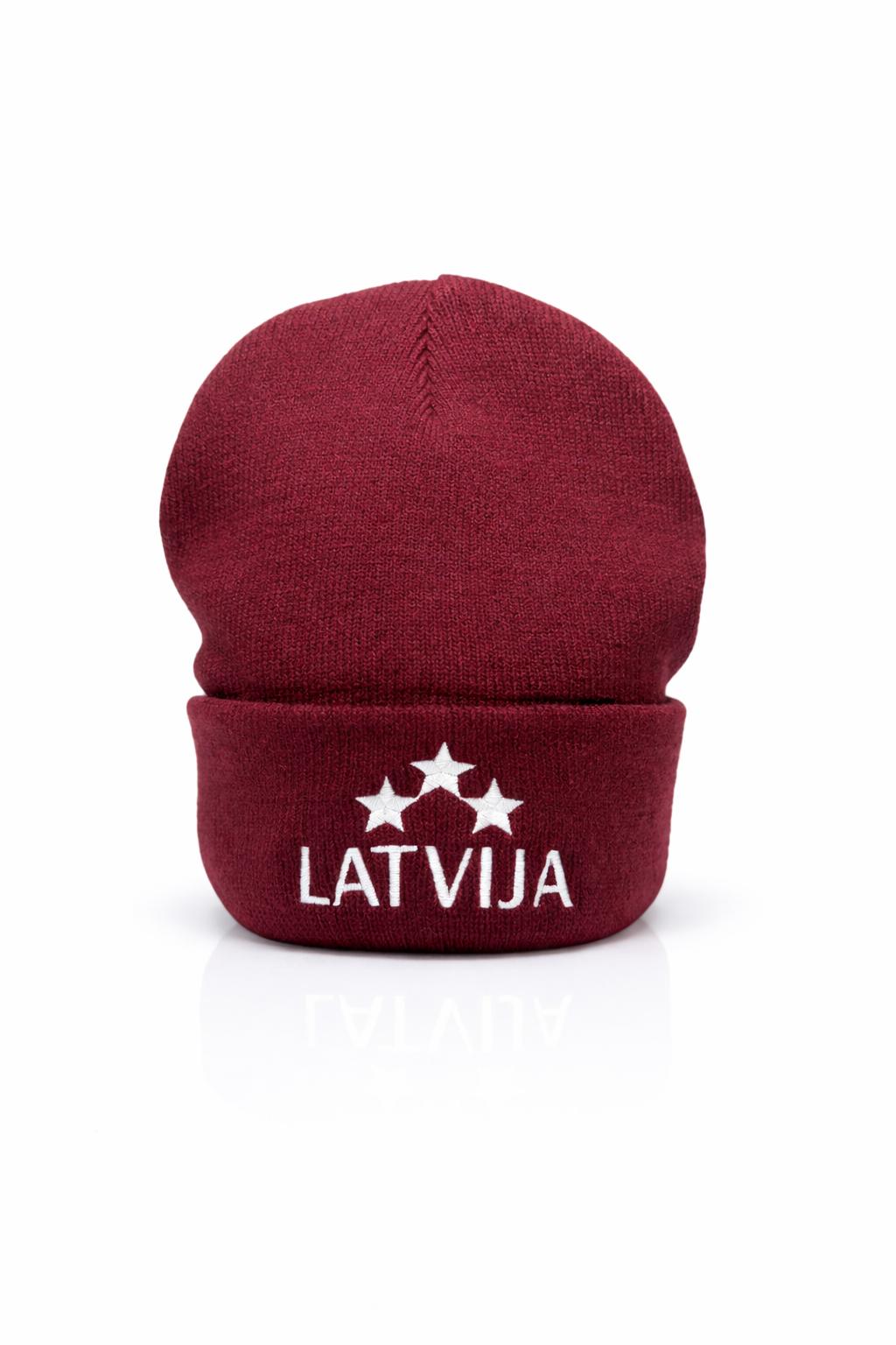 Ziemas cepure ar izšuvumu 'Latvija' bordo