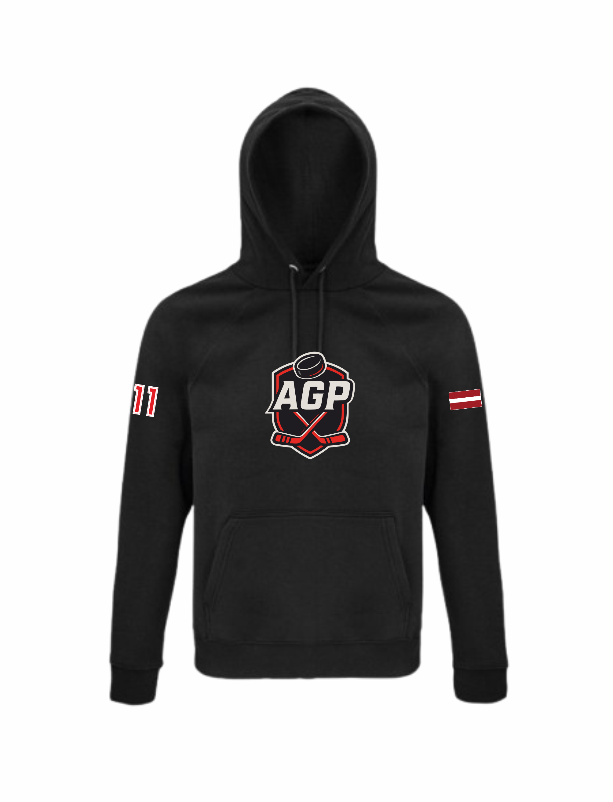 HK AGP melns hoodie ar lielo izšūto logo