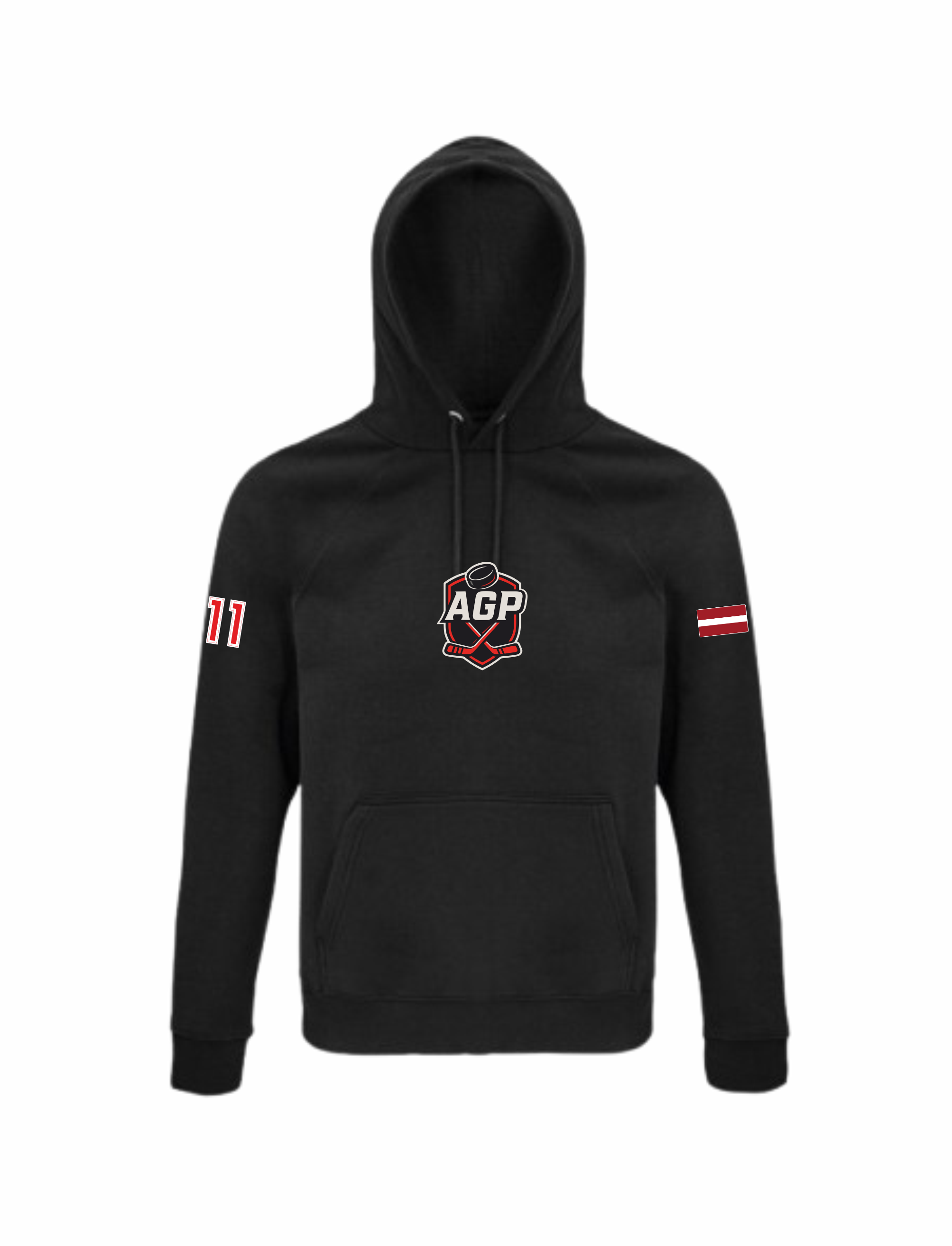 HK AGP melns hoodie ar mazo izšūto logo