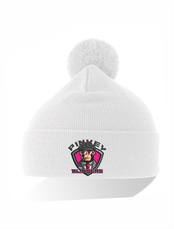 Ziemas cepure balta HK Pinkey Blinders ar pušķi ar izšuvumu