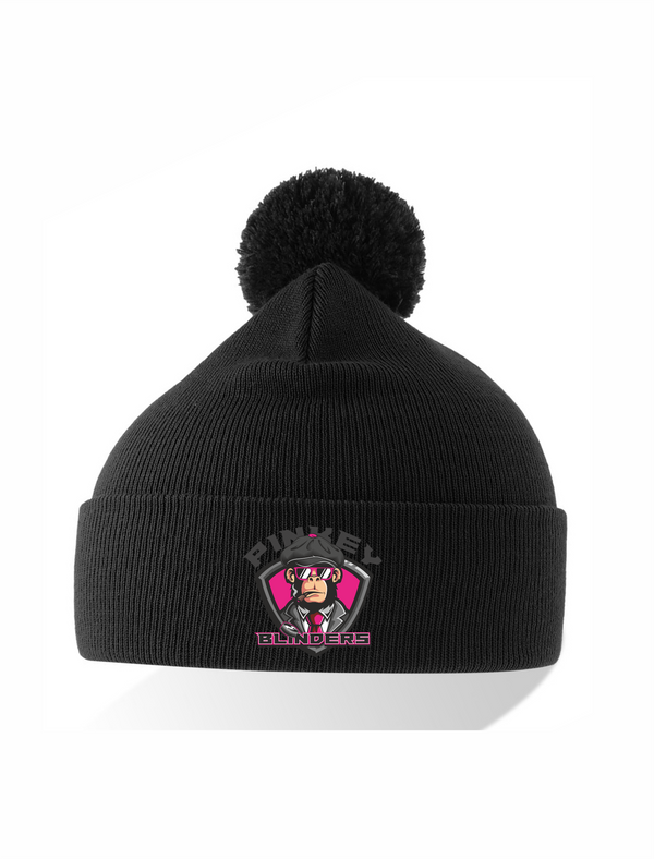 Ziemas cepure  melna HK Pinkey Blinders ar pušķi ar izšuvumu