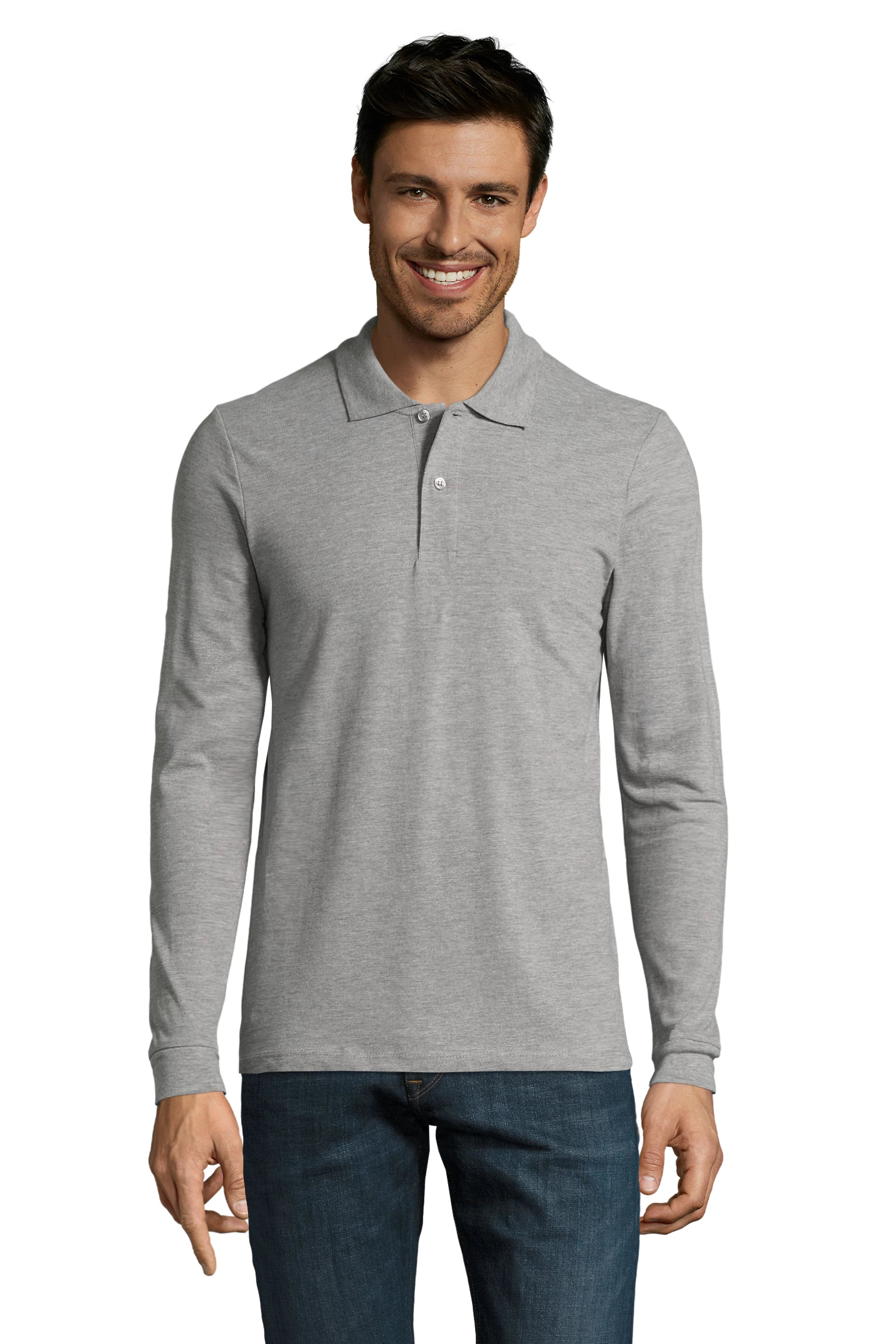 Vīriešu polo krekls SOL'S PERFECT LSL Grey melange